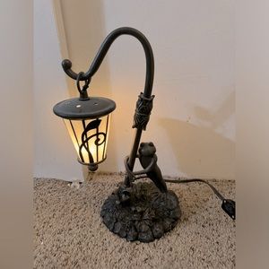 Quoizel Inc # TF6018R Vintage Metal Standing Frog With Hanging Lantern Lamp